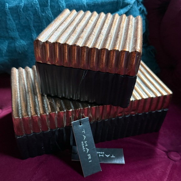 Tahari Home - Fluted Bronze and Black Metal Box Storage Set